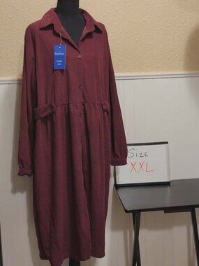 Chouyatou Burgundy Corduroy Button Down Dress Size XXL